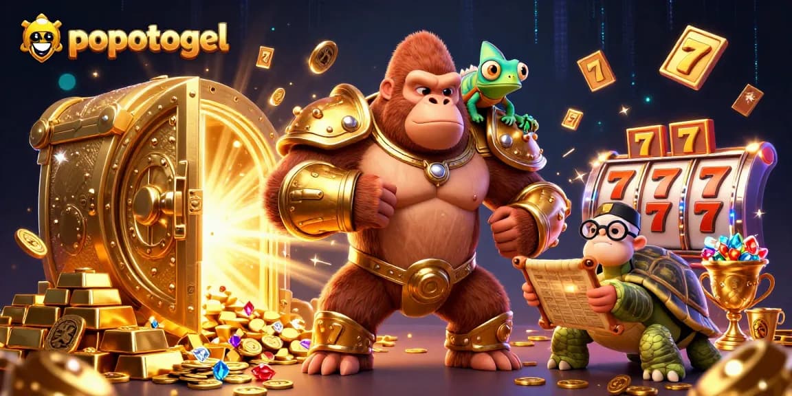 Engage with the exciting world of popotogel slot gaming, showcasing colorful characters and treasures.