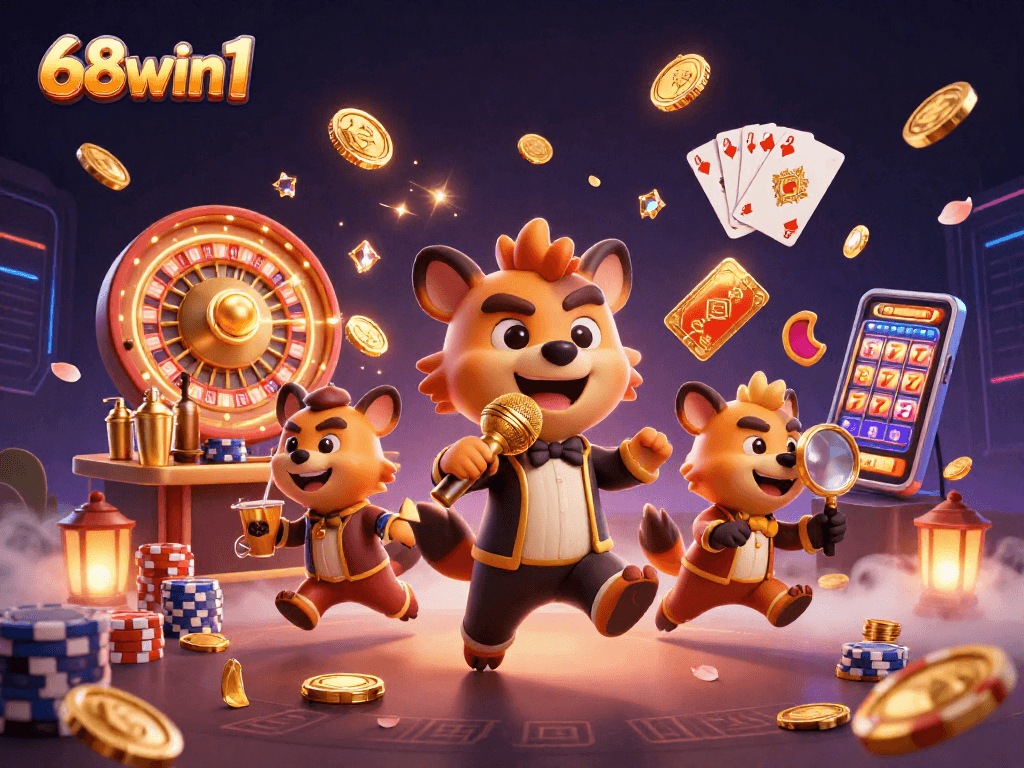 Experience the excitement of 68win1 with lively hyenas at a comedy casino club.