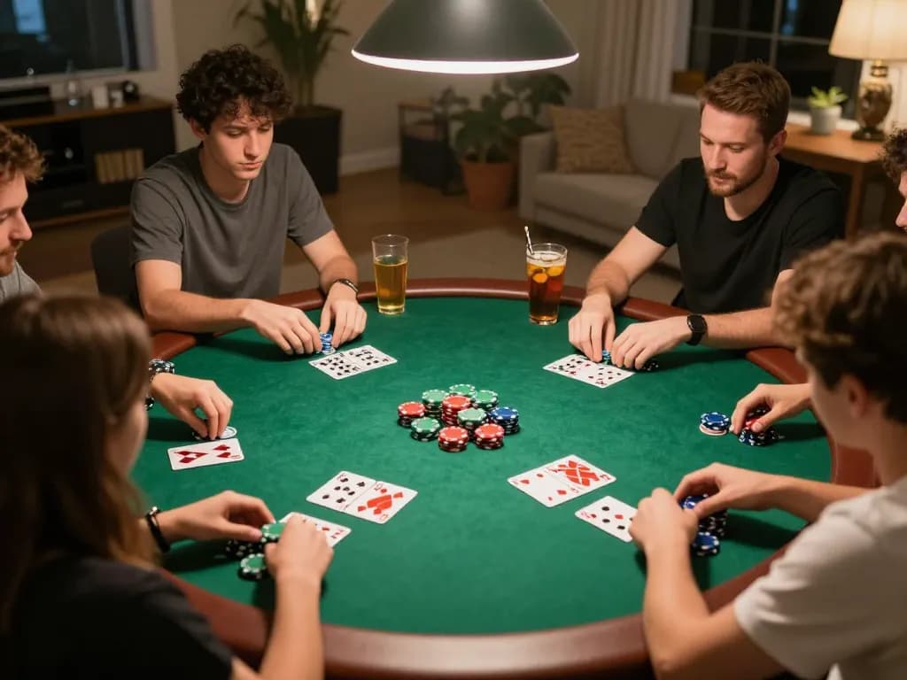 Players enjoying a poker night showcasing strategies on badak178 at a home gaming table.