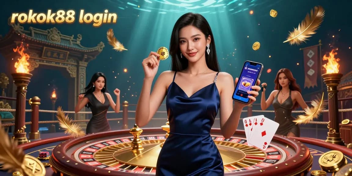 Experience gaming excitement with rokok88 login in an ultra-detailed 3D casino illustration.