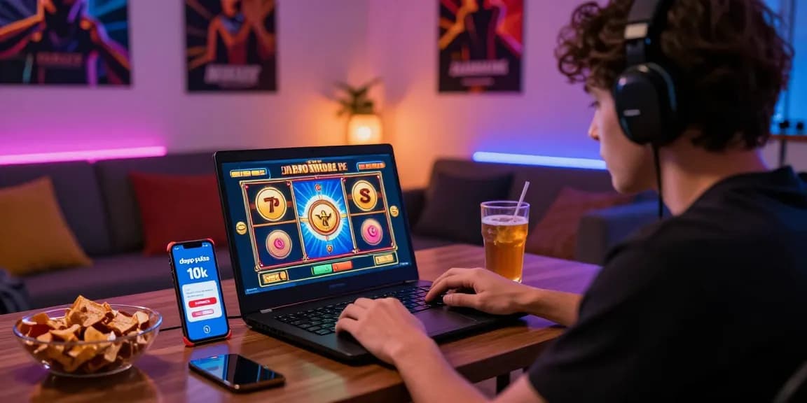 Engaged player enjoying depo pulsa 10k tanpa potongan slot games in a vibrant gaming setup.