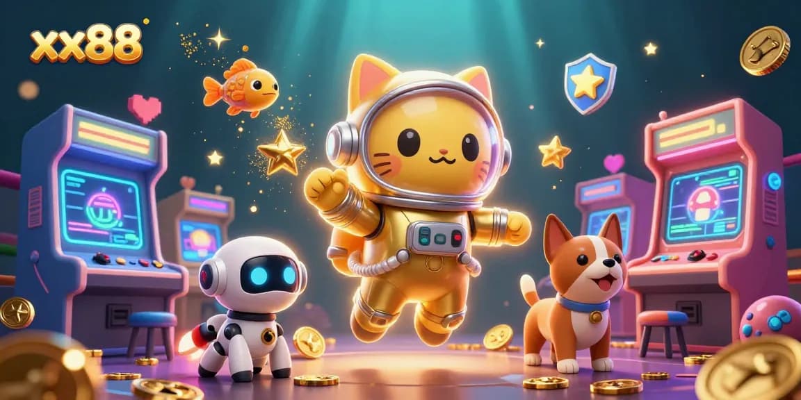Experience the thrilling excitement of xx88 with 3D characters navigating a vibrant casino world filled with games.