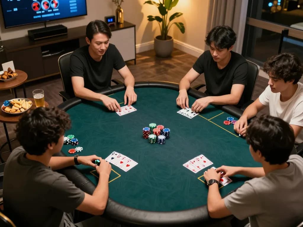 Engaging online poker game view showcasing 789WIN with vibrant player activity in a cozy home atmosphere.