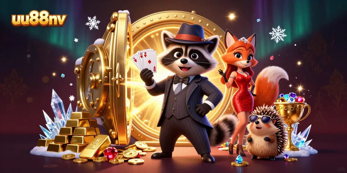 Engage in thrilling gameplay at uu88nv with a suave raccoon, elegant fox, and vigilant hedgehog amidst a wealth of treasure.