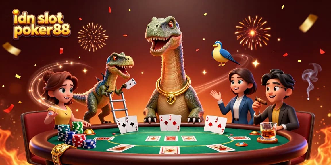 Engage in thrilling gameplay at idn slot poker88 with this vibrant casino illustration featuring epic poker action.