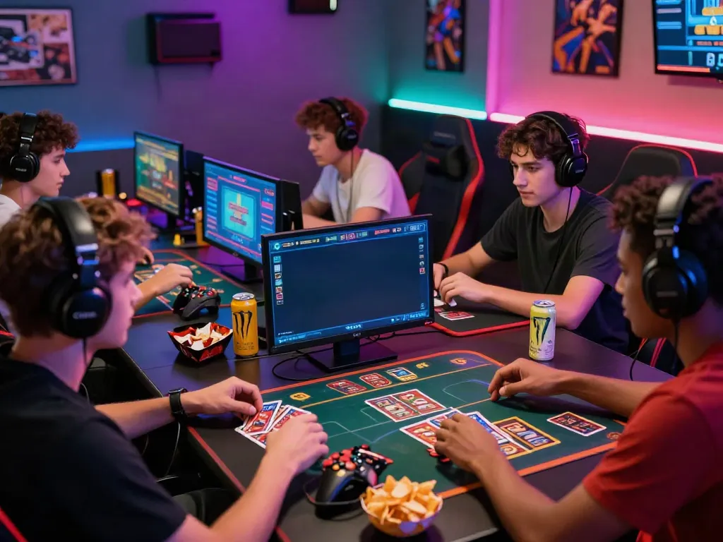 Gamers engaged in play on https://hitclub3.io/ featuring vibrant online casino graphics and energetic atmosphere.