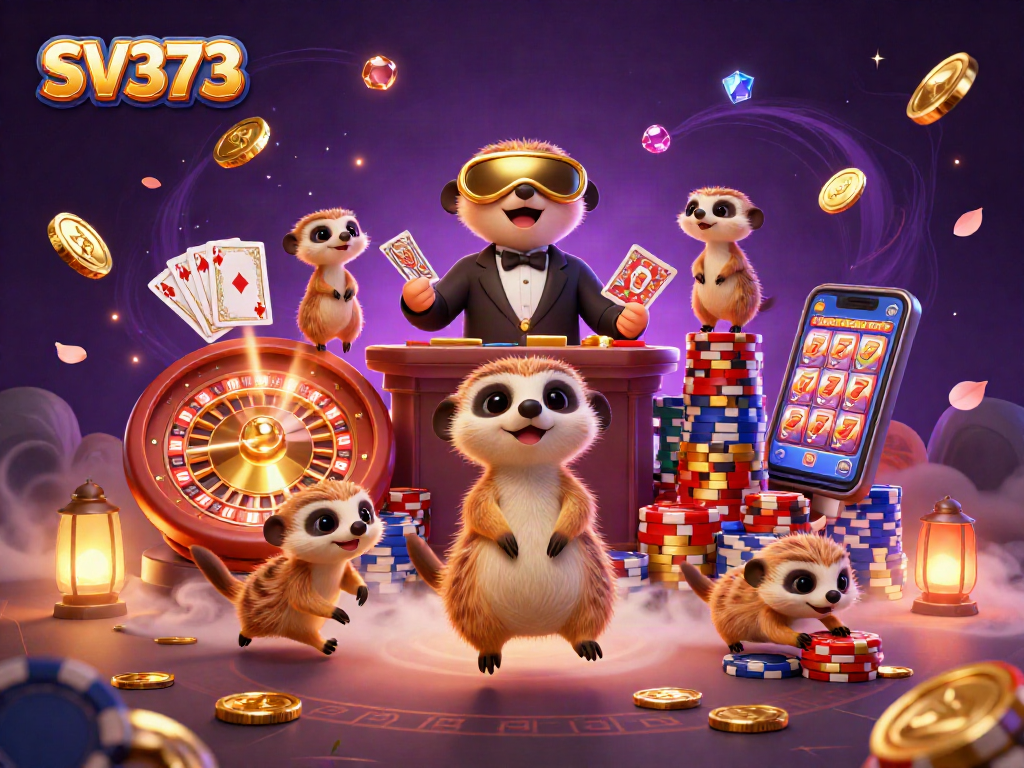 Experience thrilling gameplay in SV373’s animated casino universe with fun meerkats and vibrant game elements.