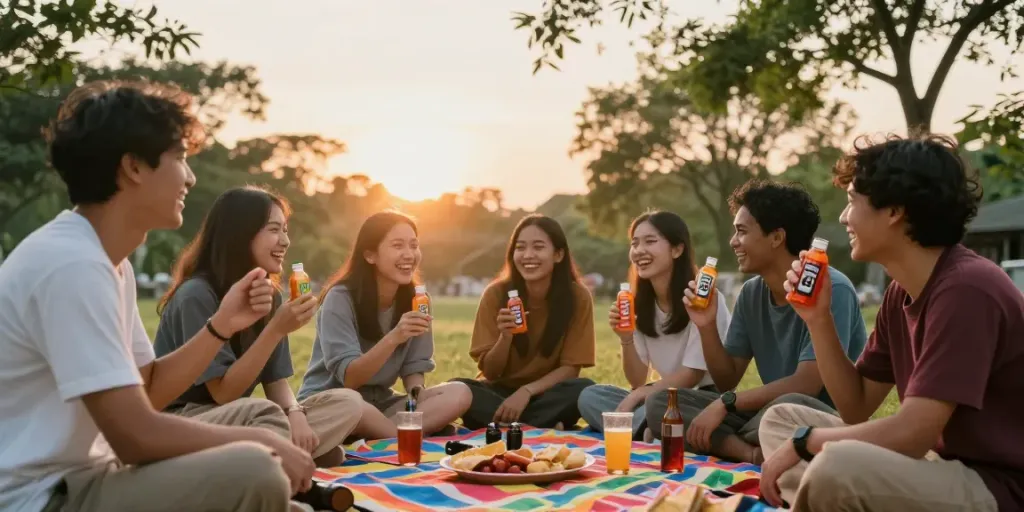 Pengguna 'rokok 88' menikmati kebersamaan di luar ruangan dengan suasana hangat.