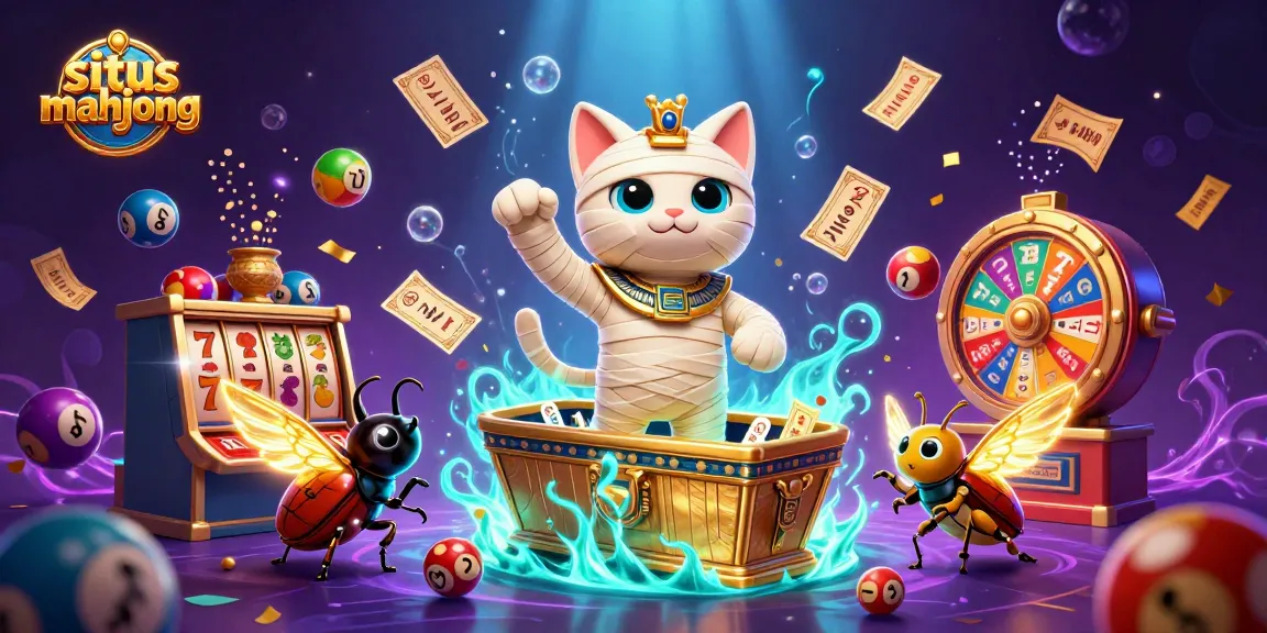Experience the excitement of situs mahjong with colorful characters and casino elements in a dynamic illustration.