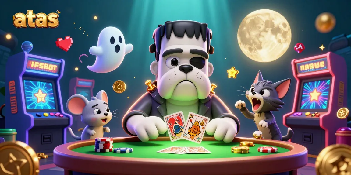 Play exciting games at atas casino with a lively 3D scene featuring unique characters and vibrant gaming elements.