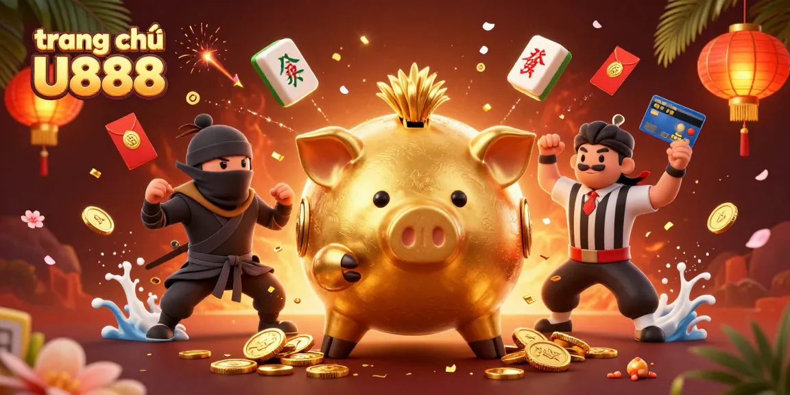 Engage with exciting games at trang chủ U888 featuring dynamic scenes of a golden piggy bank sumo wrestler!