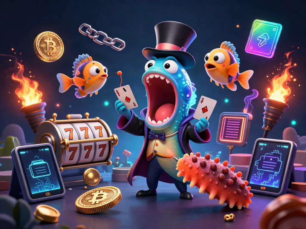 Experience the magic of AE888 with a dynamic underwater casino scene featuring a bioluminescent eel and whimsical sea creatures.