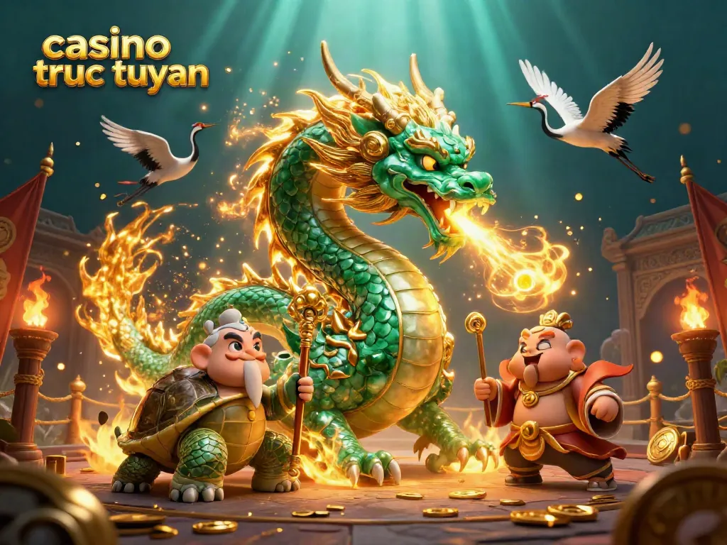 Chơi casino trực tuyến với rồng ngọc lửa, rùa thông thái, và đôi sếu may mắn, mang đến không khí sôi động.