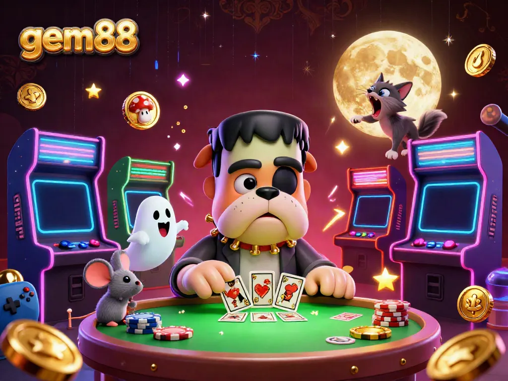 Experience the excitement of gem88 with lively characters and vibrant casino elements in a captivating 3D scene.