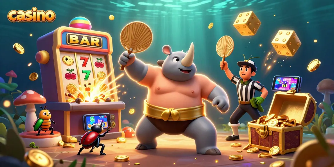 Win big at the casino with an energetic scene of beetles and a jackpot explosion of coins.