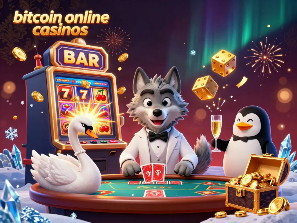 Experience the excitement of bitcoin online casinos with dynamic 3D characters and casino elements.