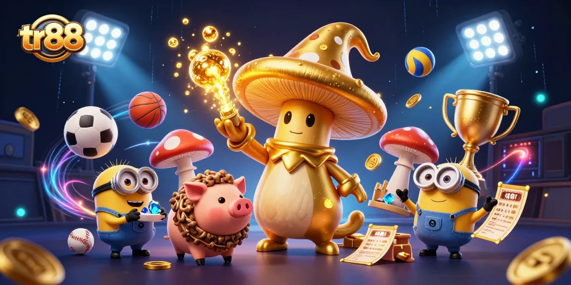 Engage with tr88's vibrant casino fantasy showcasing golden magic and dynamic sports betting elements.