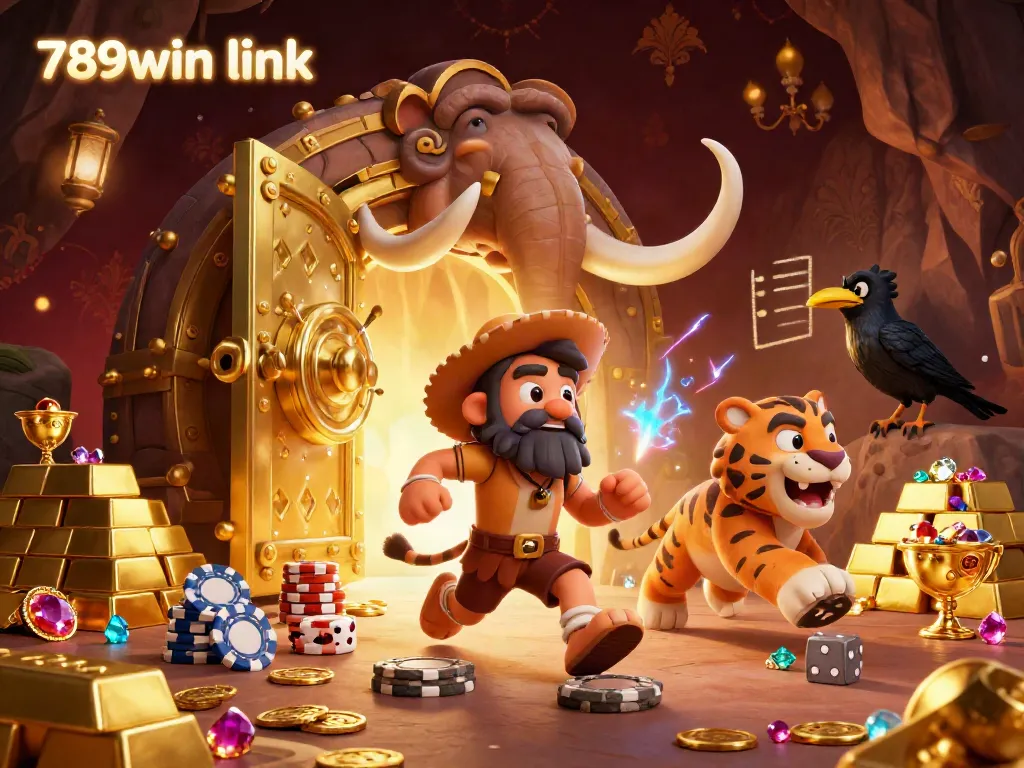Experience the thrilling ambiance of 789win link in a prehistoric casino with exciting characters and glowing treasures.
