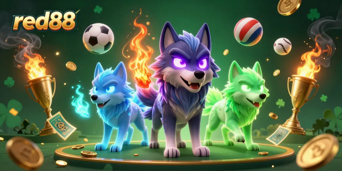 Experience thrilling sports betting at red88 with glowing wolf characters amidst dynamic gameplay elements.