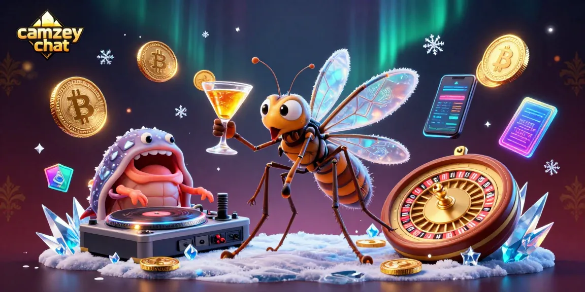Engage in thrilling camzey chat with a vibrant scene of animated characters and lively casino elements.