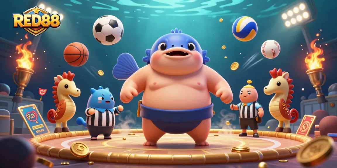 Experience the thrill of betting in RED88 with an engaging underwater casino scene featuring dynamic elements.