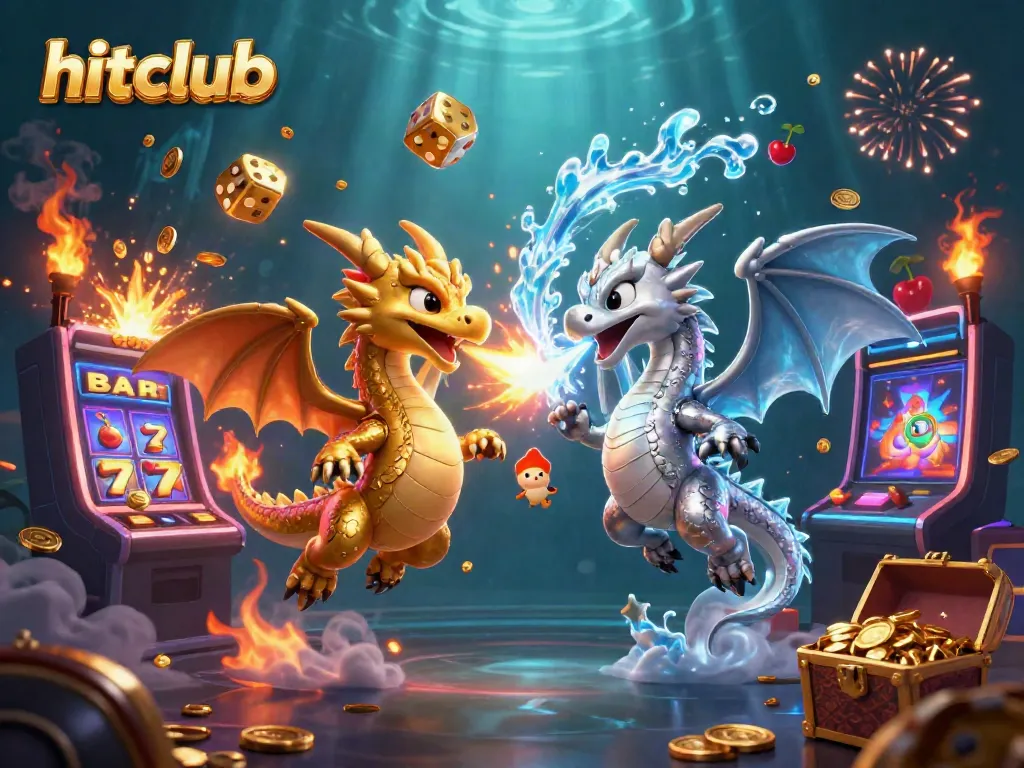 Experience the thrill of hitclub with vibrant dragons and bursting jackpots in a captivating 3D illustration.