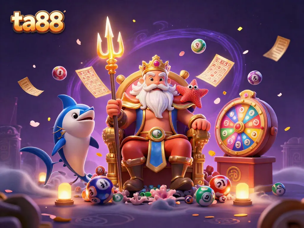Engage in thrilling gaming with ta88, featuring a colorful dynamic scene of Neptune and game elements.