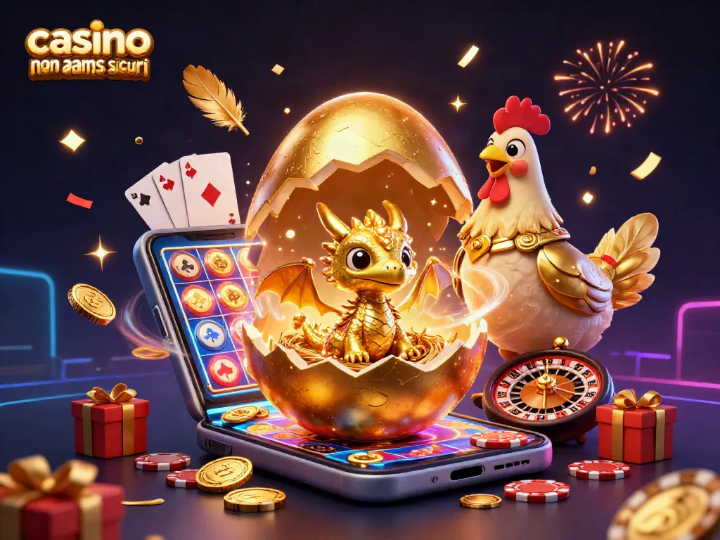 Crea emozioni giocando nei casino non AAMS sicuri, con un drago d'oro su fiches e giochi vivaci in scena.