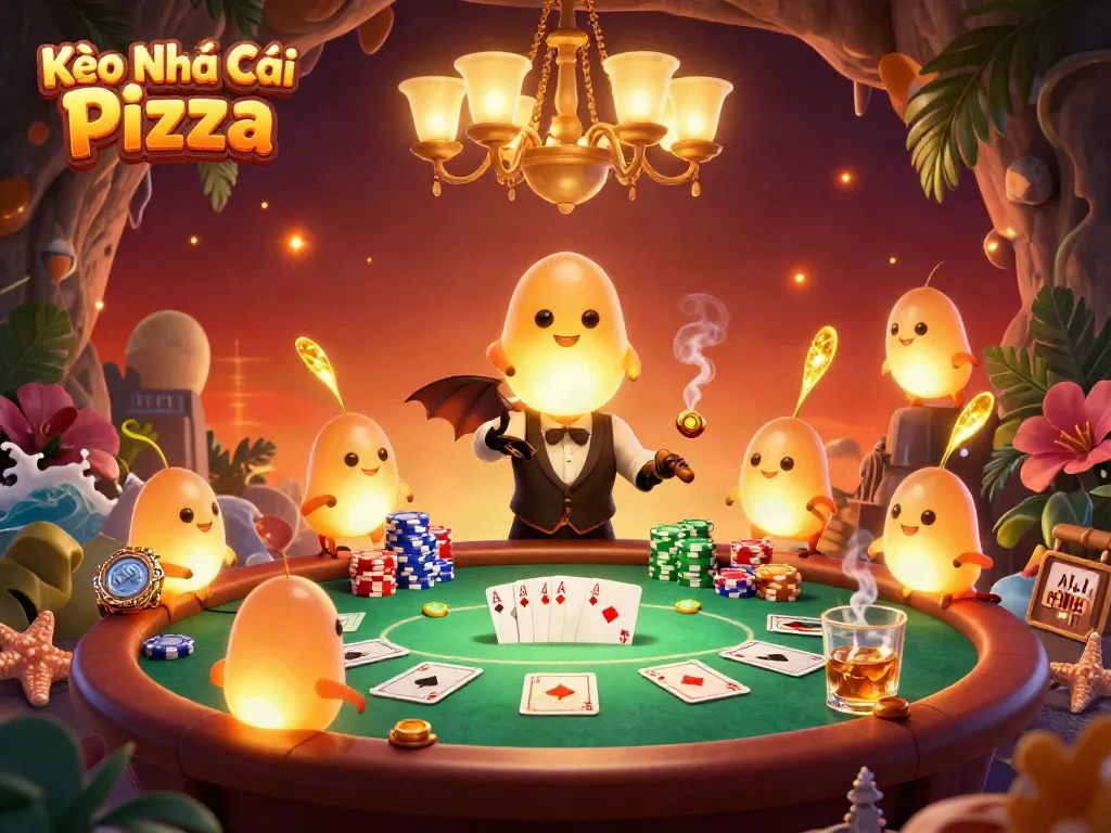 Engaging scene with glowworms and bat dealer in Kèo Nhà Cái Pizza casino setting.