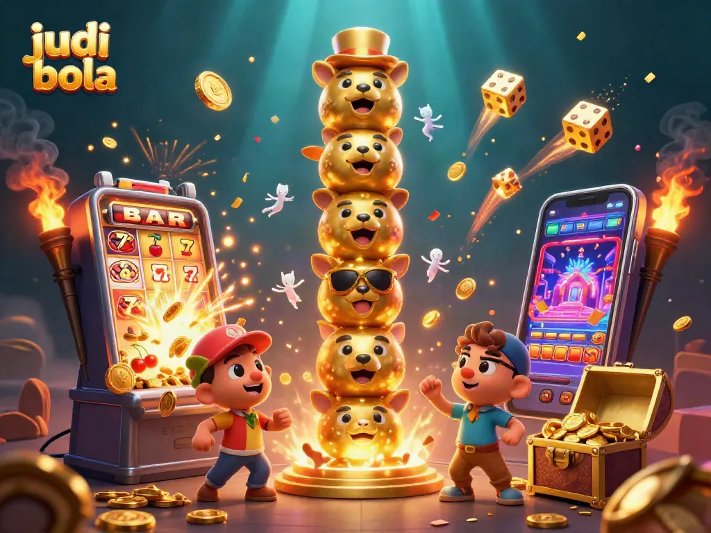 Experience thrilling judi bola action with a vibrant casino-themed digital illustration.