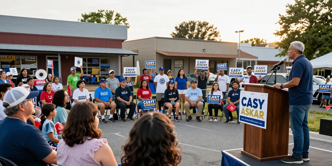 Voters at a political rally discussing Casey Askar's campaign issues.