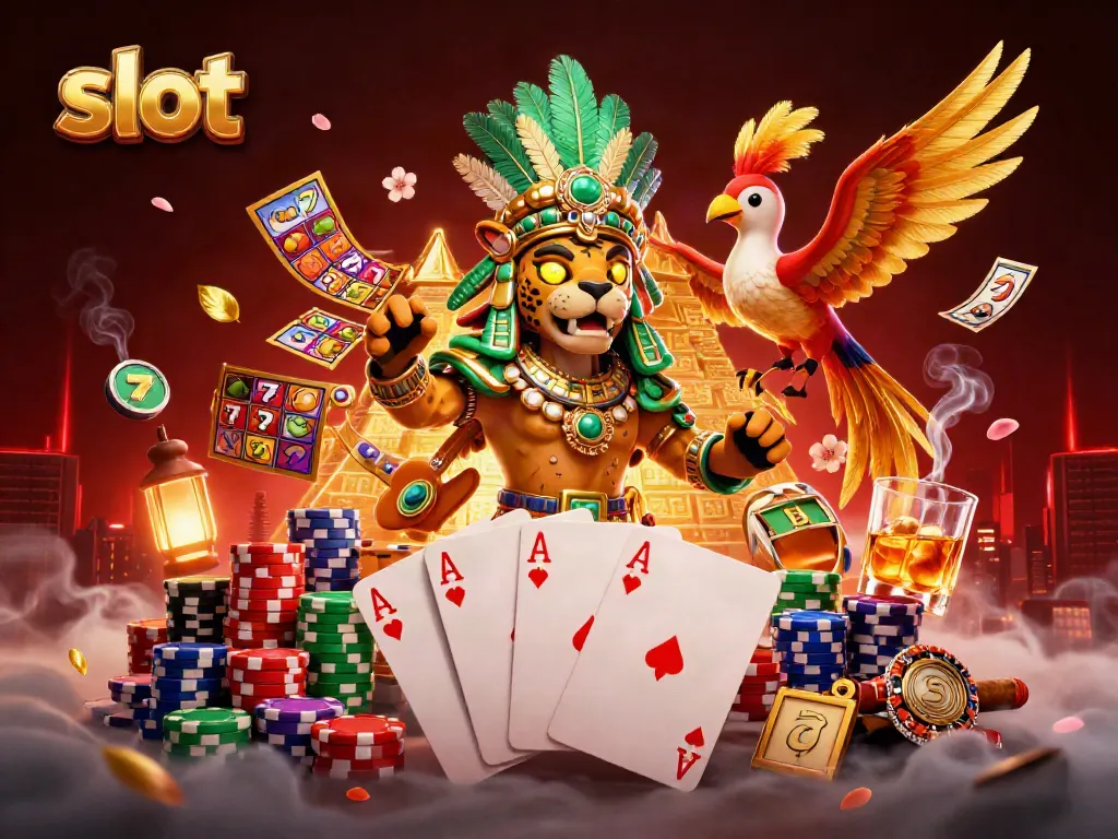 Spin the slot reels with vibrant symbols alongside a Mayan-inspired priest in a dynamic scene.