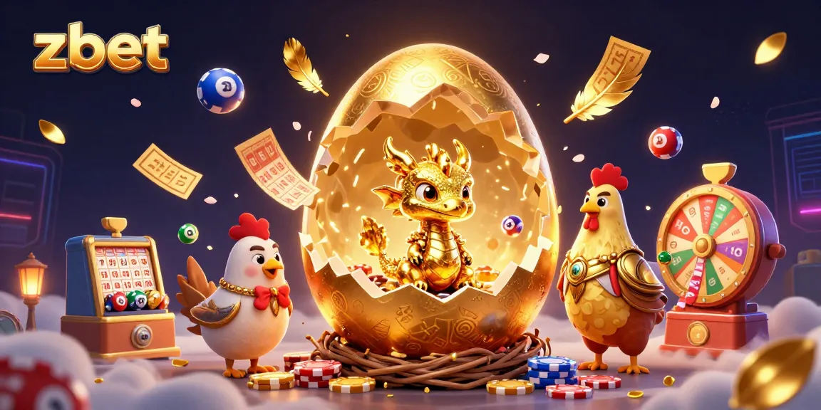Zbet reveals a golden dragon in an exciting casino world with lottery and gaming elements.