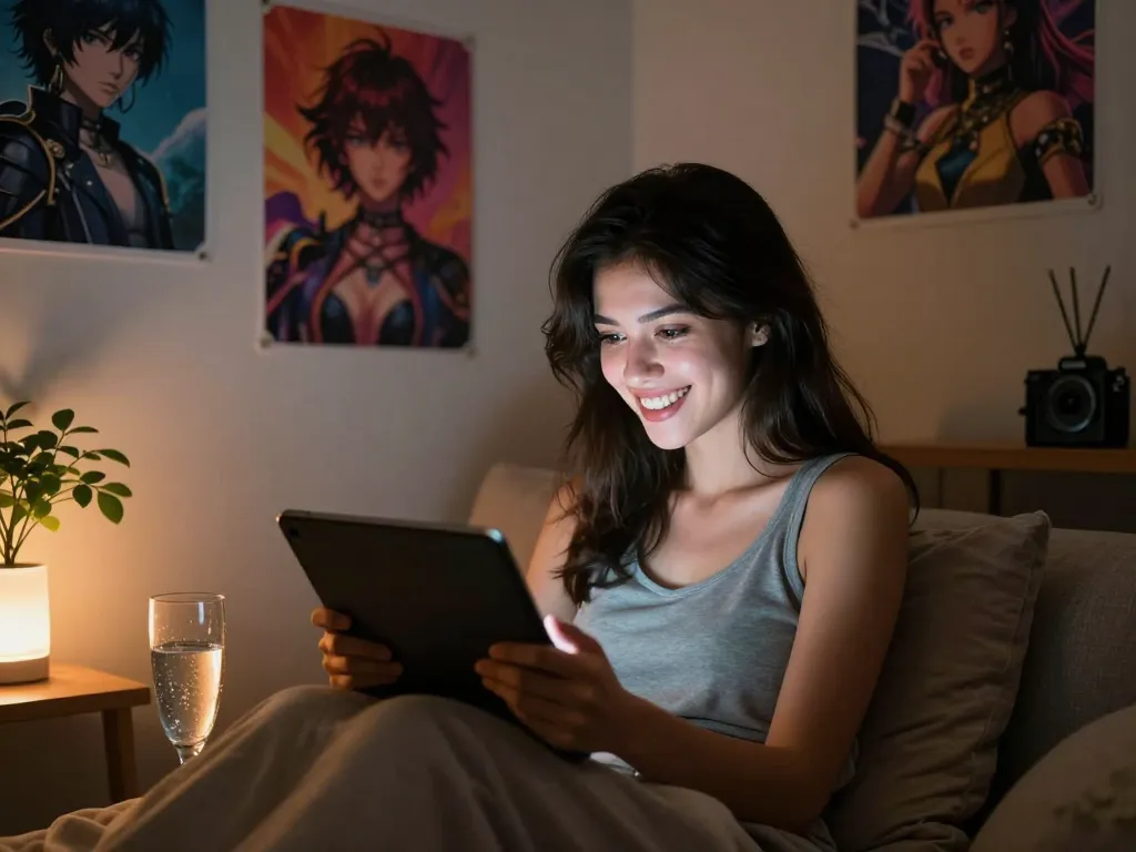 Engaging in AI porn chat with seductive characters in a cozy space.