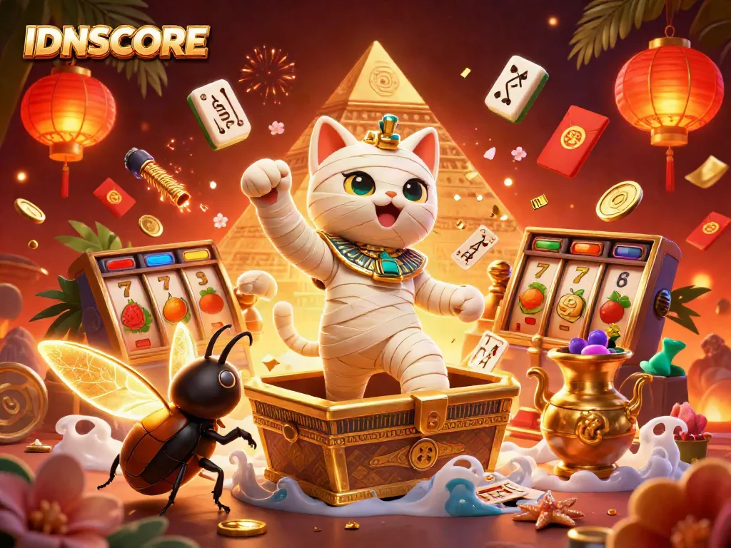 Experience immersive gaming with IDNSCORE in a vibrant pyramid casino setting