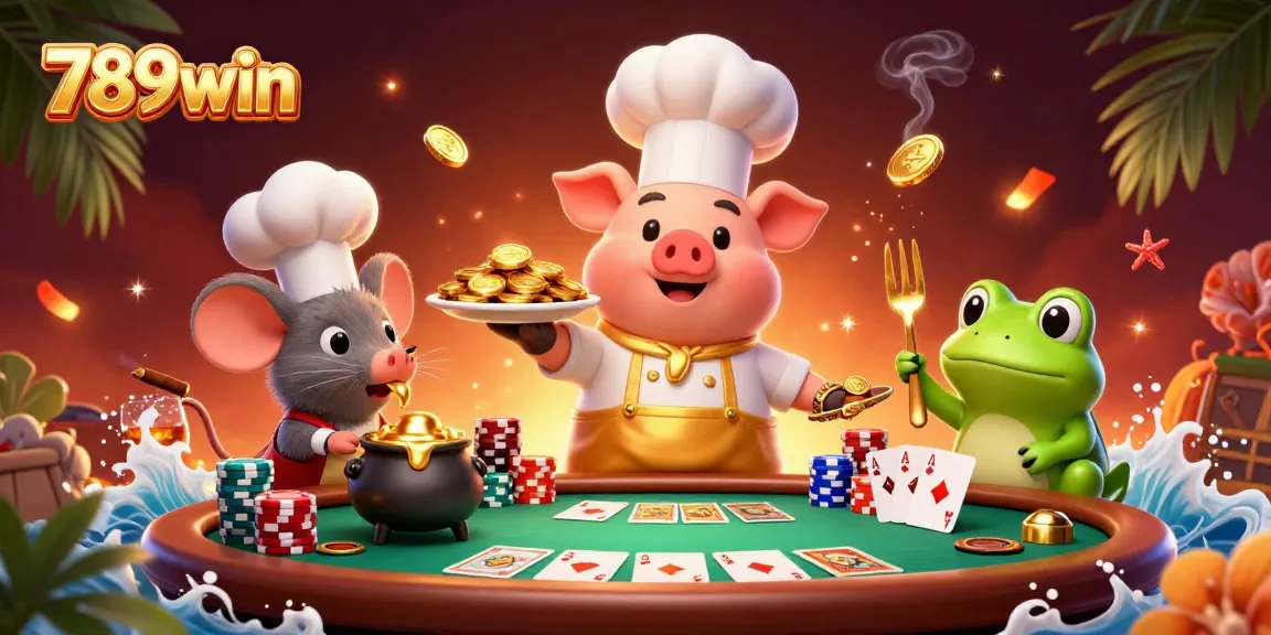 Experience thrilling gaming with 789win, featuring vibrant characters and poker elements in a rich casino scene.