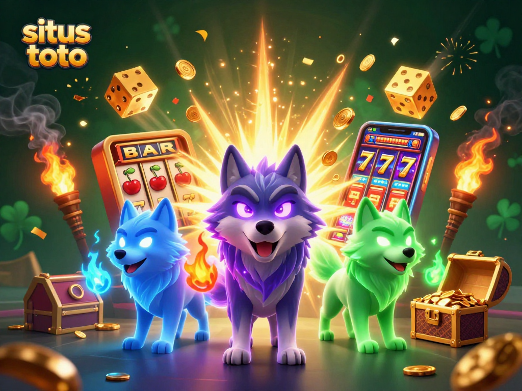 Menang di situs toto dengan pemimpin serigala hantu bercahaya dan mesin slot yang berlimpah emas.