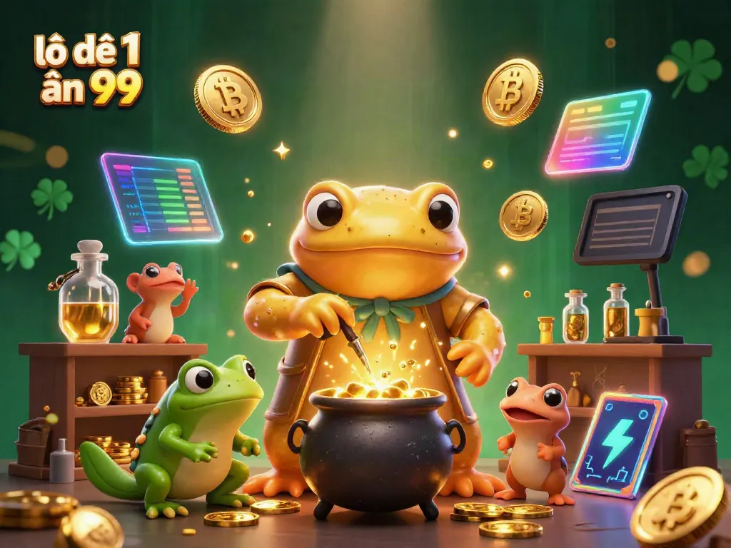 Engage in lô đề 1 ăn 99 gaming with the golden alchemist and his apprentice in a vibrant, magical laboratory.