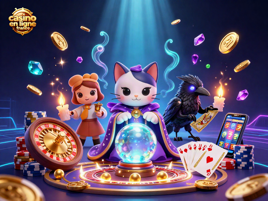Découvrez le monde des casinos en ligne France avec cette scène dynamique riche en jeux et magie.