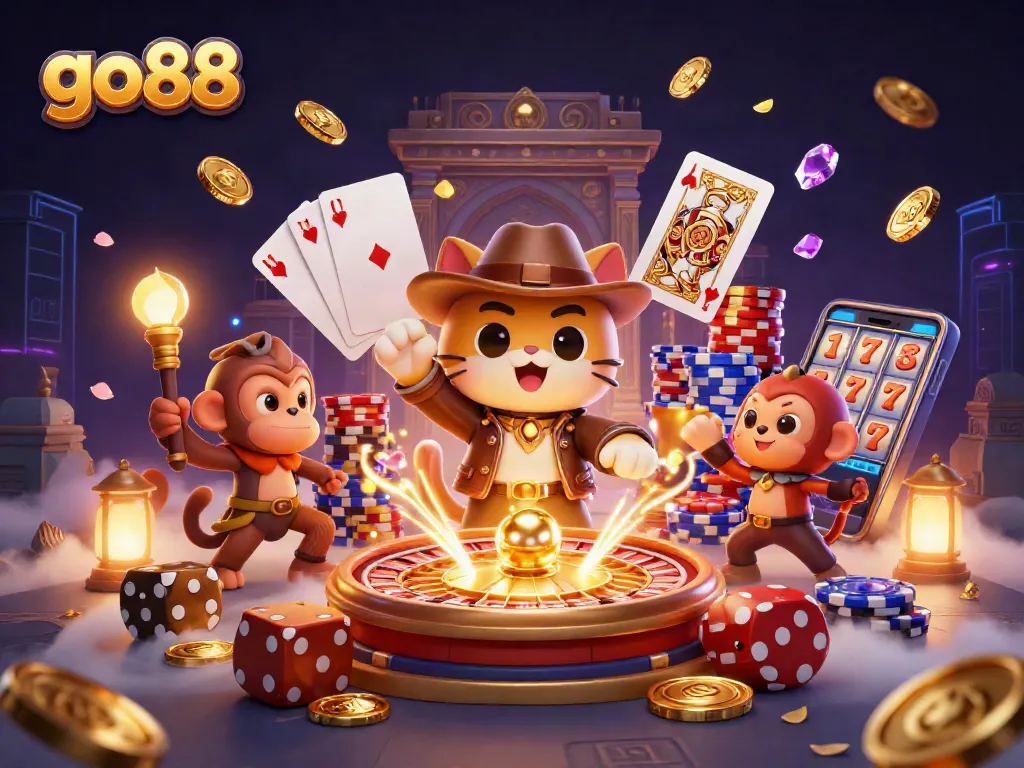 Discover thrilling gaming adventures at go88 with unique golden artifacts and vibrant casino elements.