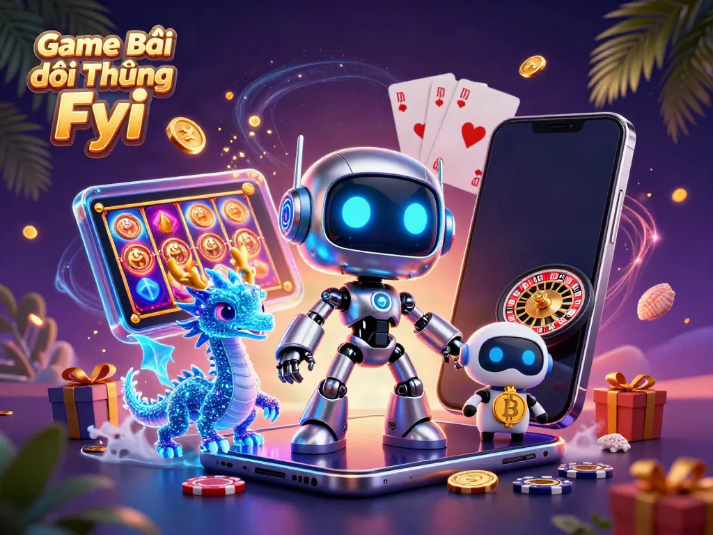 Experience high-stakes action with Game Bài Đổi Thưởng Fyi, featuring vibrant casino elements and dynamic characters.