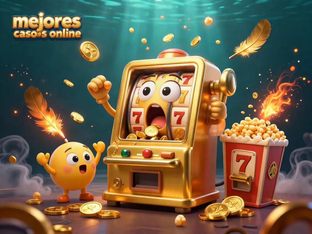 Gana en los mejores casinos online mientras el tragamonedas dorado celebra su jackpot.