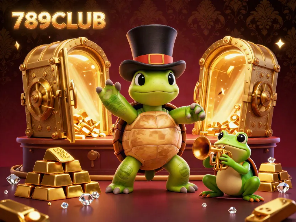 Experience vibrant gameplay at 789CLUB with a playful turtle and frog amidst golden treasures.
