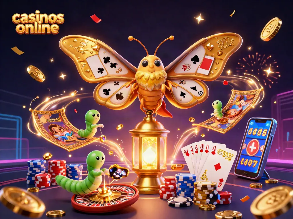 Disfruta de juegos emocionantes en casinos online con un colorido espectáculo de tragamonedas y monedas.