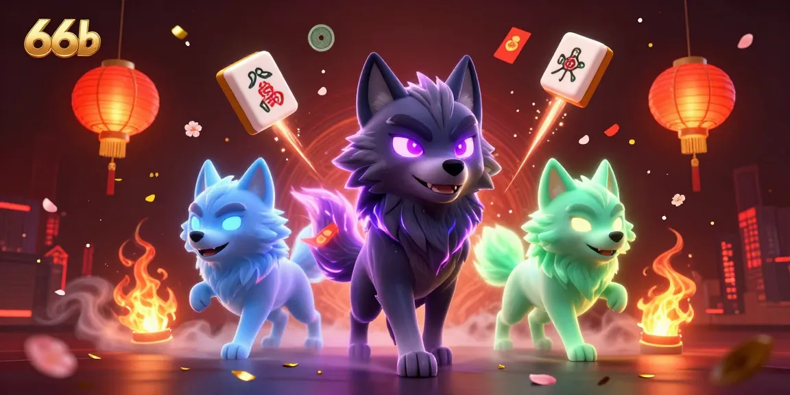 Experience the thrills of 66b with stunning casino elements and interactive wolf characters illuminating the scene.