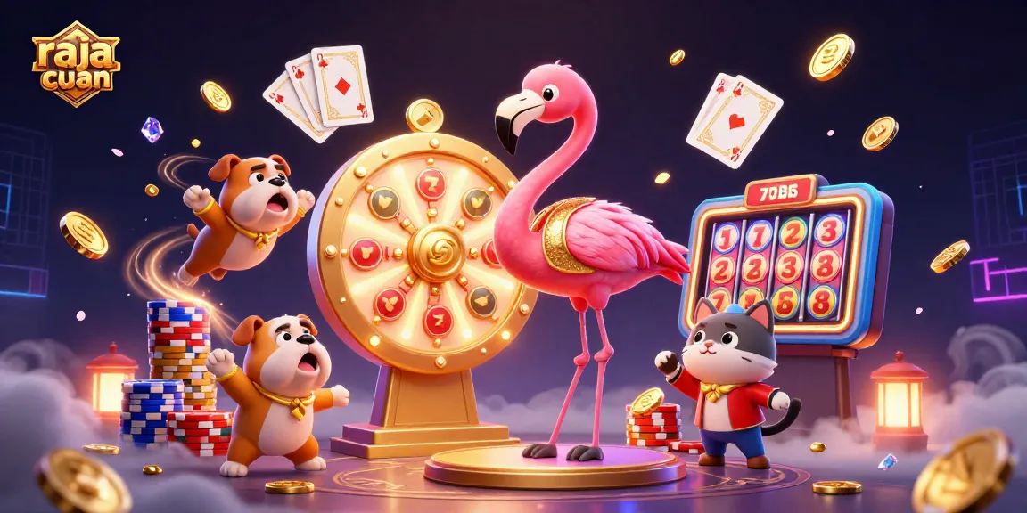 Experience thrilling moments with raja cuan as vibrant characters celebrate casino wins in a festive digital illustration.