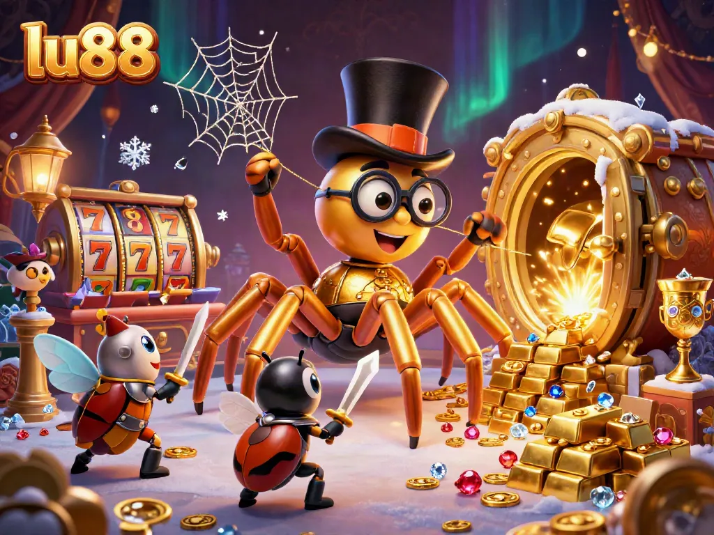 Engage in vibrant slot actions with lu88, illustrated in an ultra-detailed 3D casino scene.