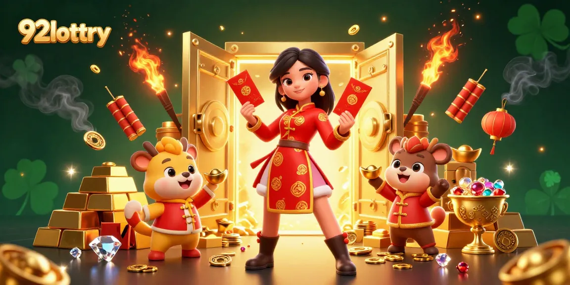 Play exciting games at 92lottery with vibrant Lunar New Year celebrations featuring gold and prosperity.