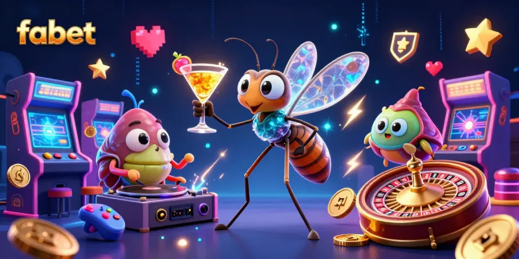 Play and win with fabet at the casino, featuring a vibrant 3D scene of gaming excitement and rich details.