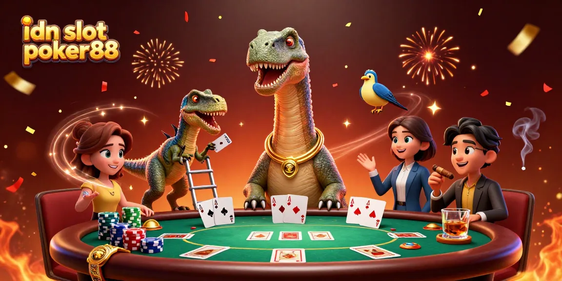 Engage in thrilling gameplay at idn slot poker88 with this vibrant casino illustration featuring epic poker action.